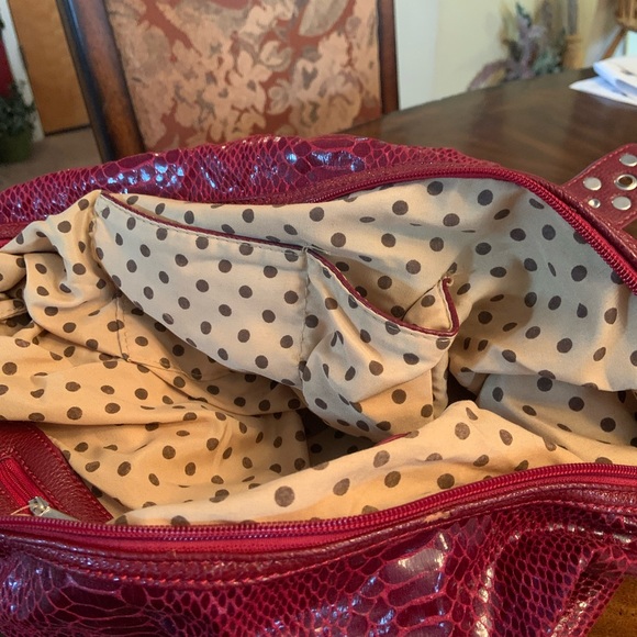 Beautiful red alligator look purse with metal and stones and studs. - Picture 4 of 6